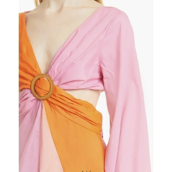 Staud Gulf A-Line Cutout Dress in TANGERINE/ GRAPEFRUIT/ PETAL Size 4 - Picture 10 of 12